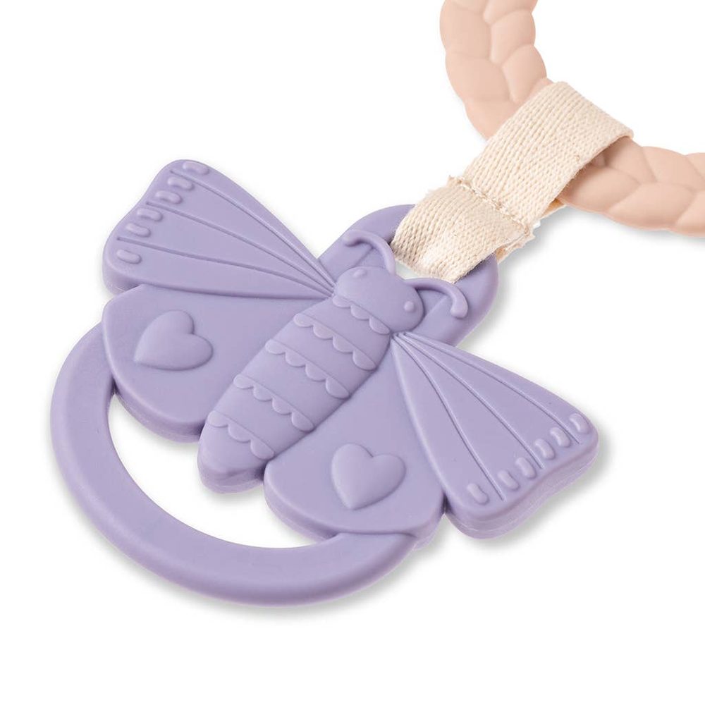Itzy Ritzy Bitzy Busy Ring teether butterfly in lavender silicone with fabric strap
