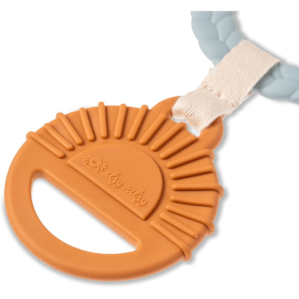 Itzy Ritzy Bitzy Busy Ring teething activity toy, orange ring with textured bristles and fabric strap