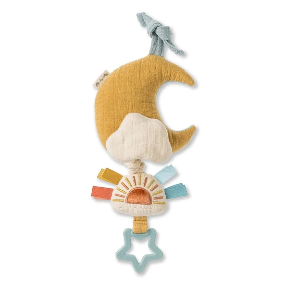 Itzy Ritzy Bitzy Notes musical pull-down moon and sun plush toy with cloud, rainbow tabs and star teether