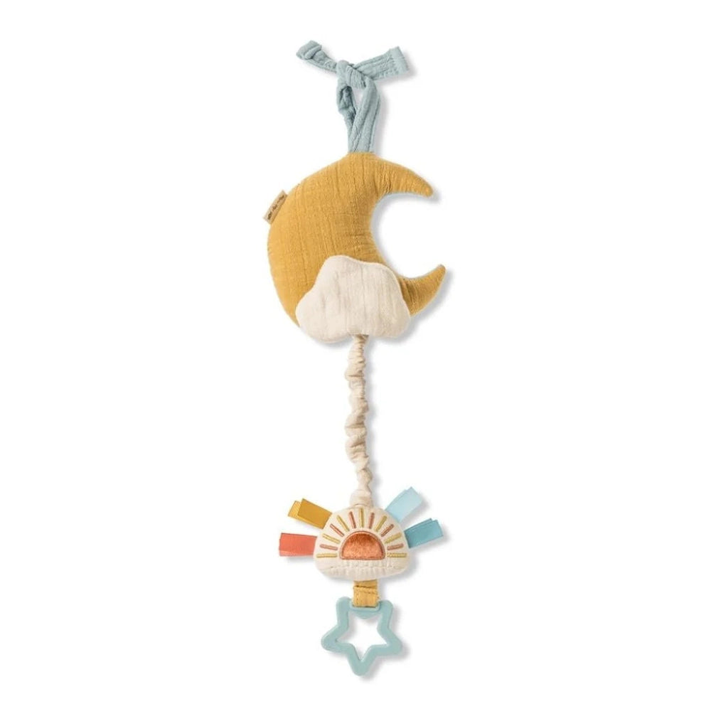 Itzy Ritzy Bitzy Notes Moon and Sun musical pull-down toy in pastel colors with sunrays and star pendant