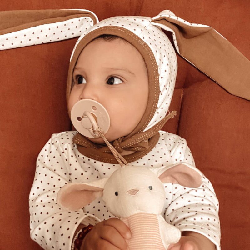 ITZY RITZY Itzy Ritzy Bitzy Pal Natural Rubber Pacifier & Stuffed Animal orthodontic pacifier set shown in image 5 of 32 with rounded shield