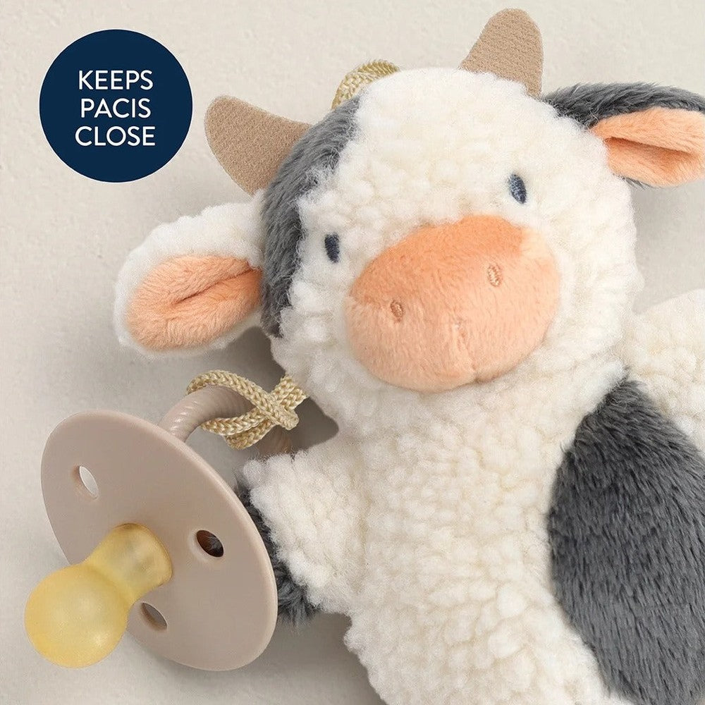 Itzy Ritzy Bitzy Pal Natural Rubber Pacifier & Stuffed Animal in Cream White with Gray Patches
