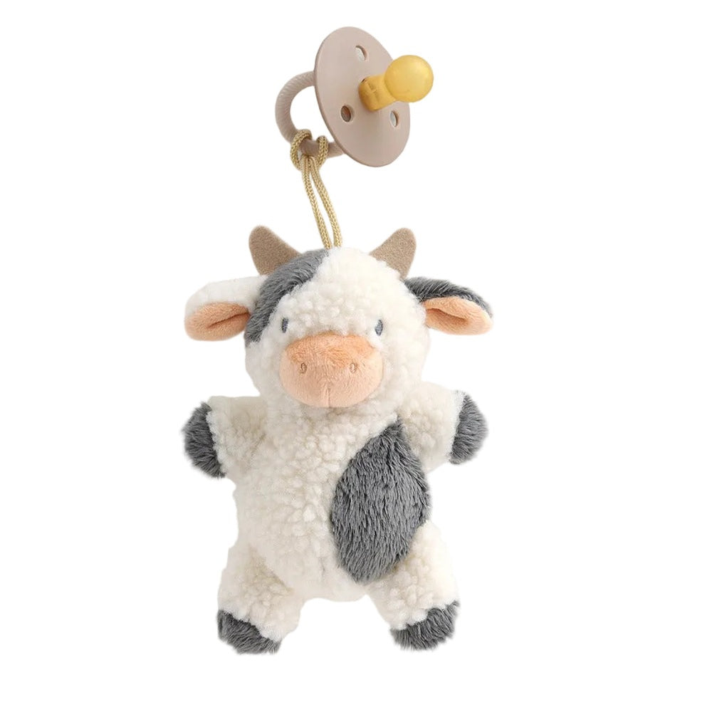 Itzy Ritzy Bitzy Pal Natural Rubber Pacifier & Stuffed Animal in Cream & Gray with yellow nipple