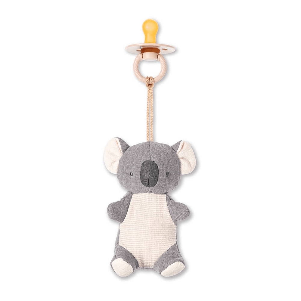 Itzy Ritzy Bitzy Pal koala plush pacifier toy with natural rubber nipple, grey and cream