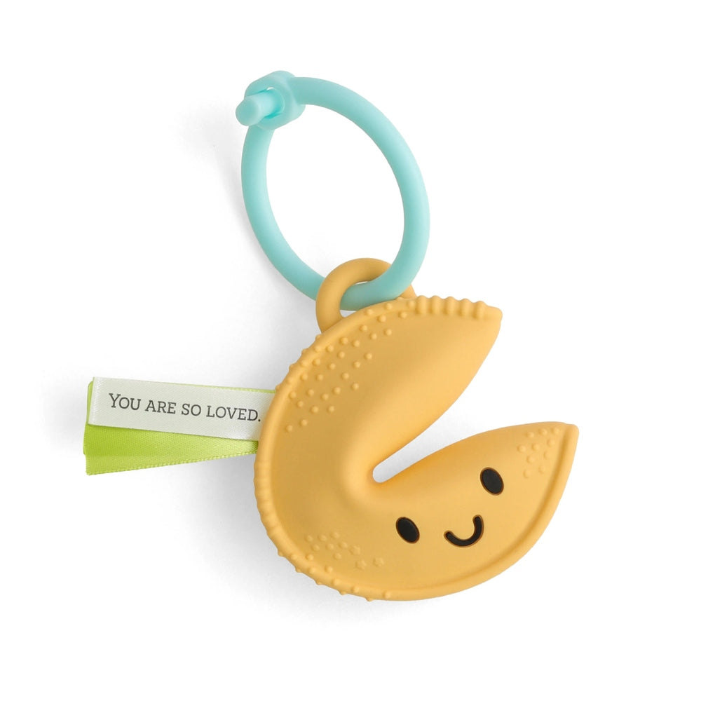 ITZY RITZY Itzy Ritzy Fortune Cookie Itzy Treat textured silicone teether with smiley face and message tag img 7/8