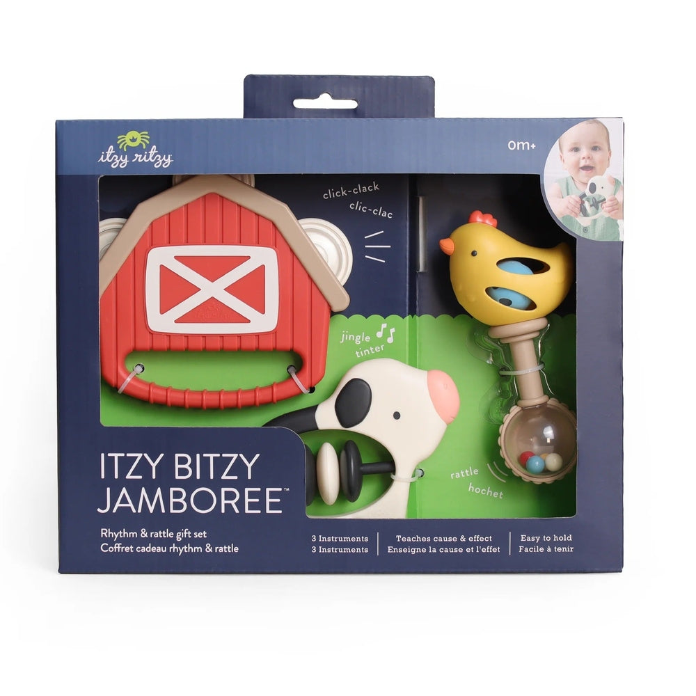 ITZY RITZY Itzy Ritzy Itzy Bitzy Jamboree farm-themed set with barn clacker, chicken maraca, wheeled cow img 2/10