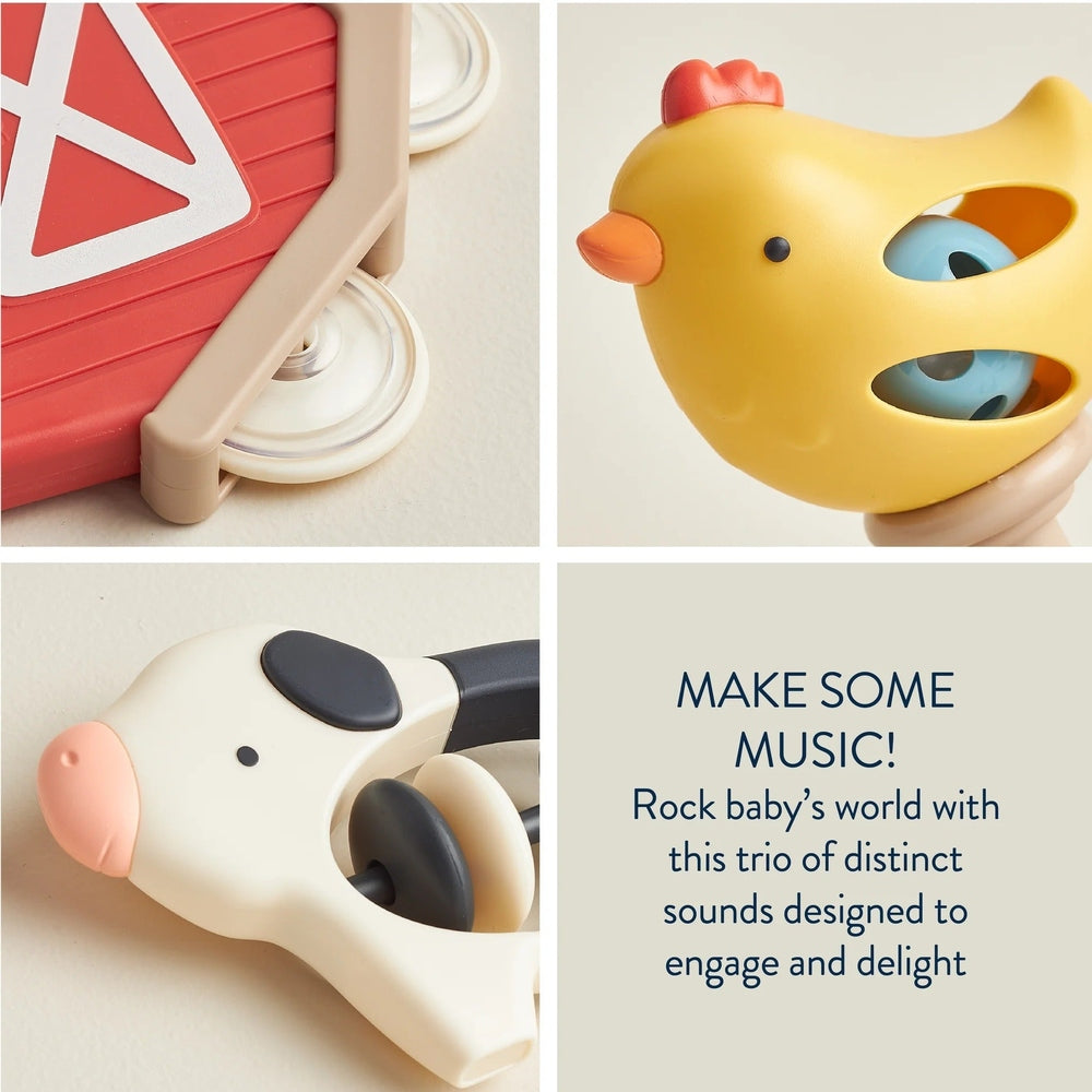 ITZY RITZY Itzy Ritzy Itzy Bitzy Jamboree farm-themed rattles with barn storage and ball-inside design img 9/10