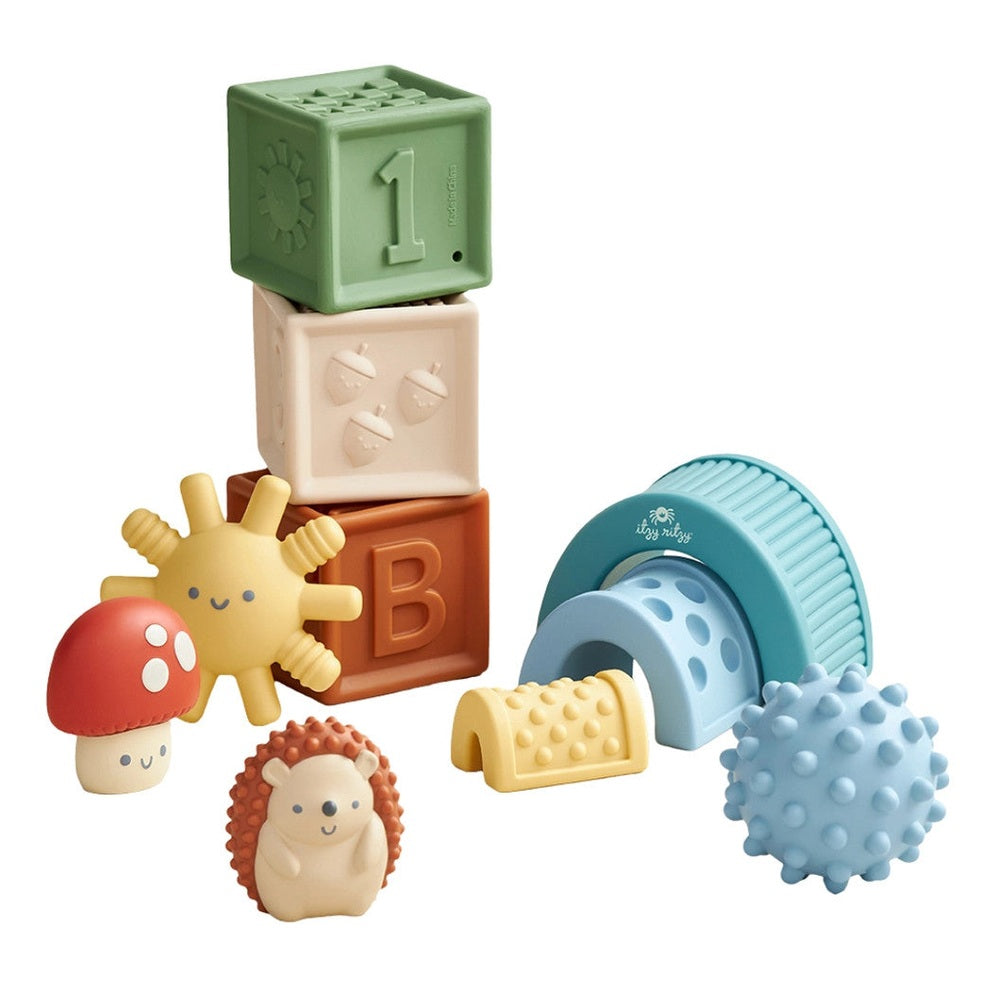 Itzy Ritzy Itzy Blocks sensory blocks set with pastel colors and textured shapes for babies
