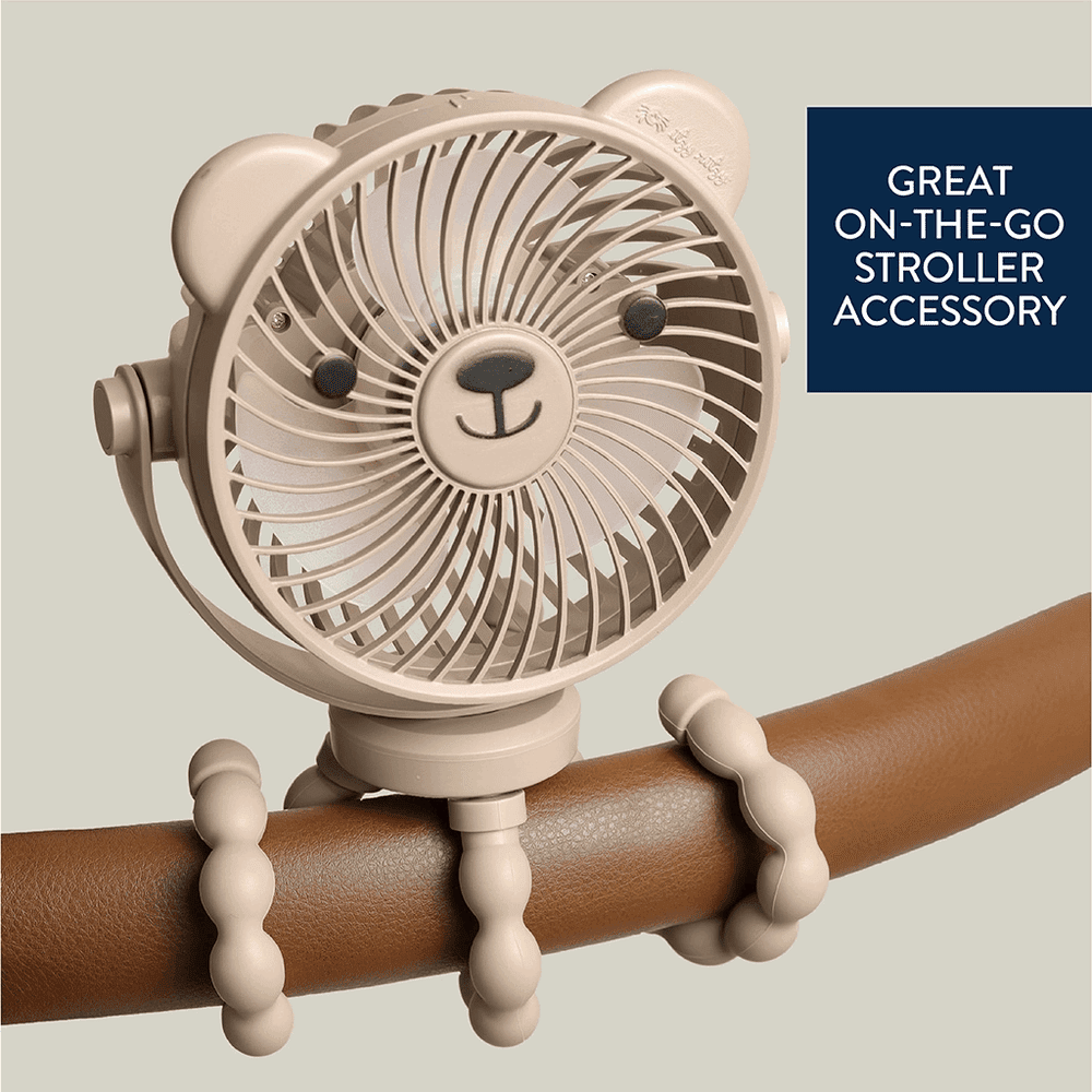Itzy Breeze 3-Speed Stroller Fan by ITZY RITZY in beige with bear-ear design