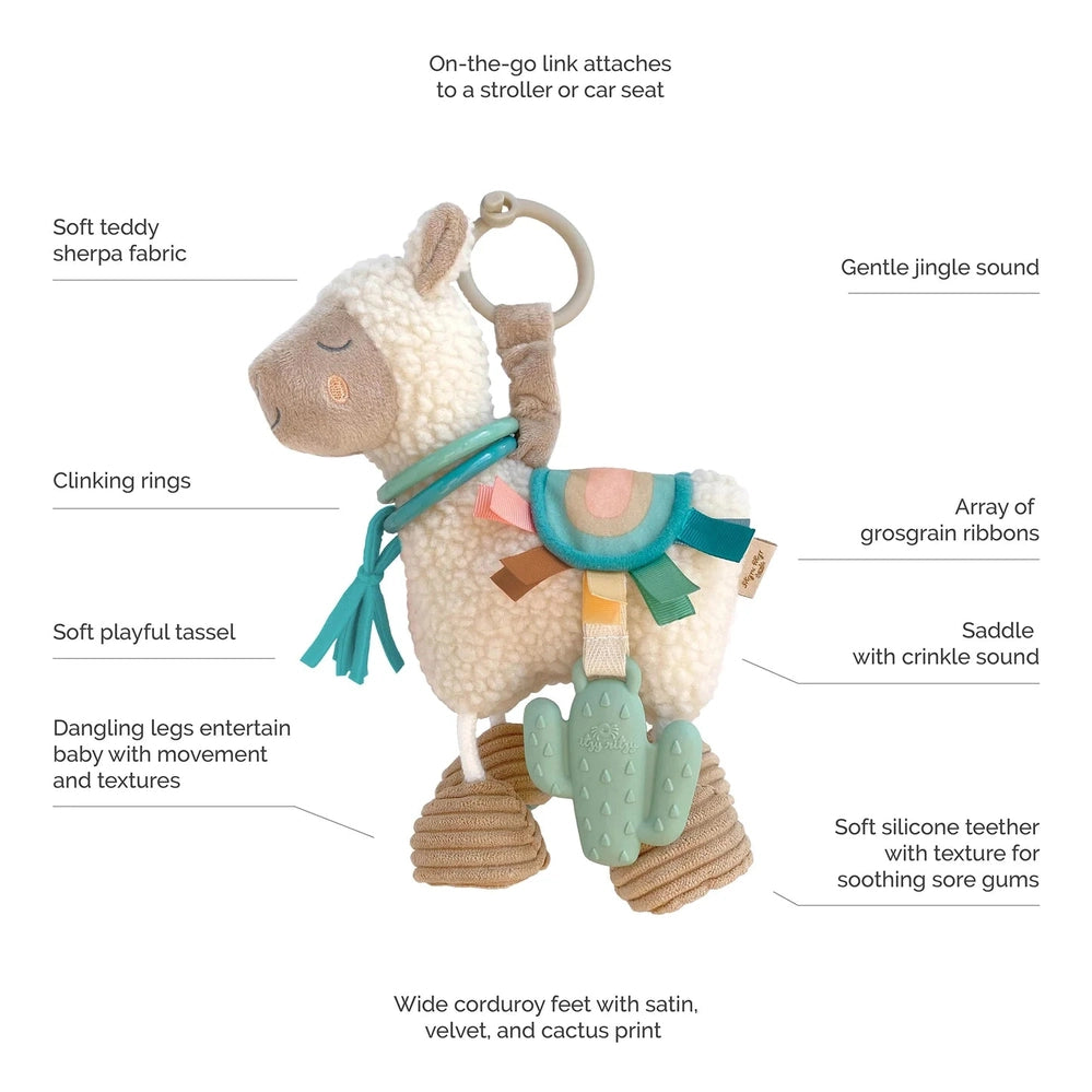 Itzy Ritzy Itzy Friends Link & Love Activity Plush llama toy with soft sherpa fabric and clinking rings