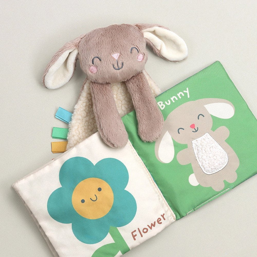 Itzy Ritzy Learn & Snuggle Gift Set: plush bunny and soft fabric activity book for babies