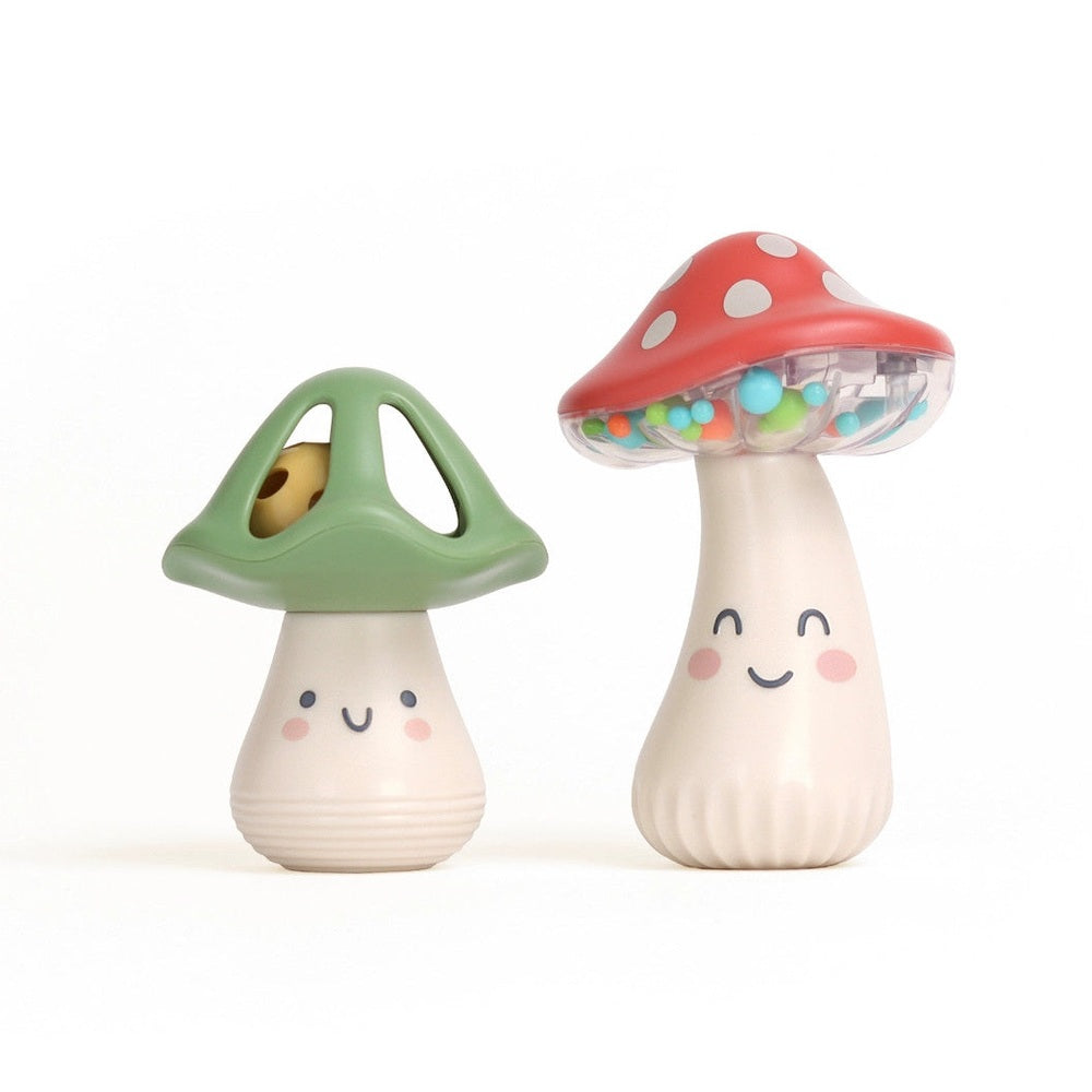 Itzy Ritzy Itzy Mini Maracas set of 2 mushroom rattles with cream stems and green/red caps