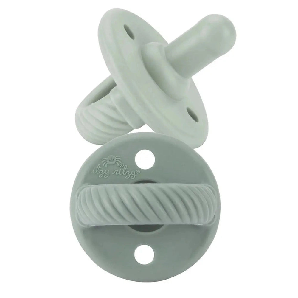 Itzy Ritzy Itzy Soother Natural Rubber Pacifier Set, 0-6M, pale green two-piece pacifier with textured shield