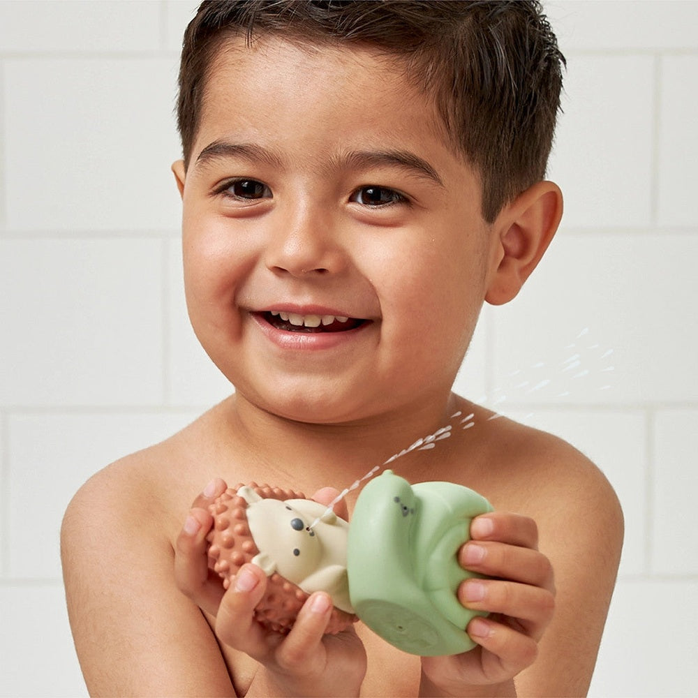 Itzy Ritzy Itzy Squirt bath toys, 4-pack of soft silicone toys in green and beige