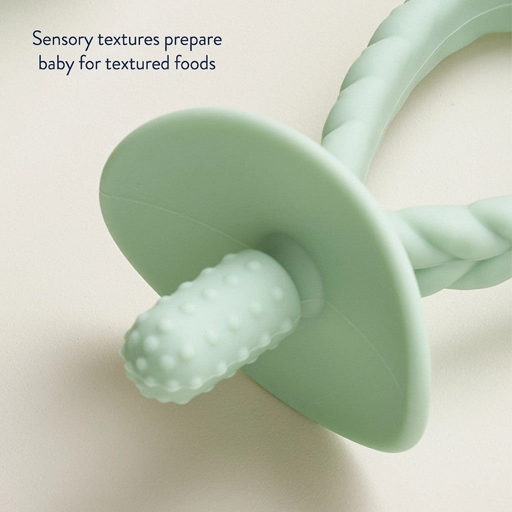 Itzy Ritzy mint silicone teether set with textured nib and ring handle