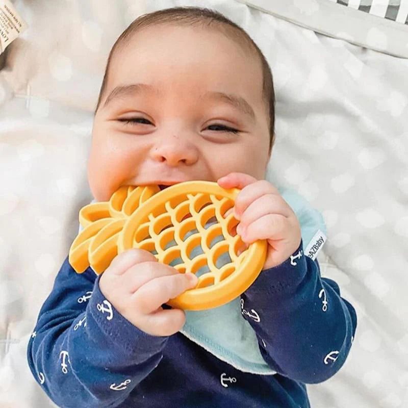Itzy Ritzy silicone teether pineapple lattice, bright yellow for baby teething