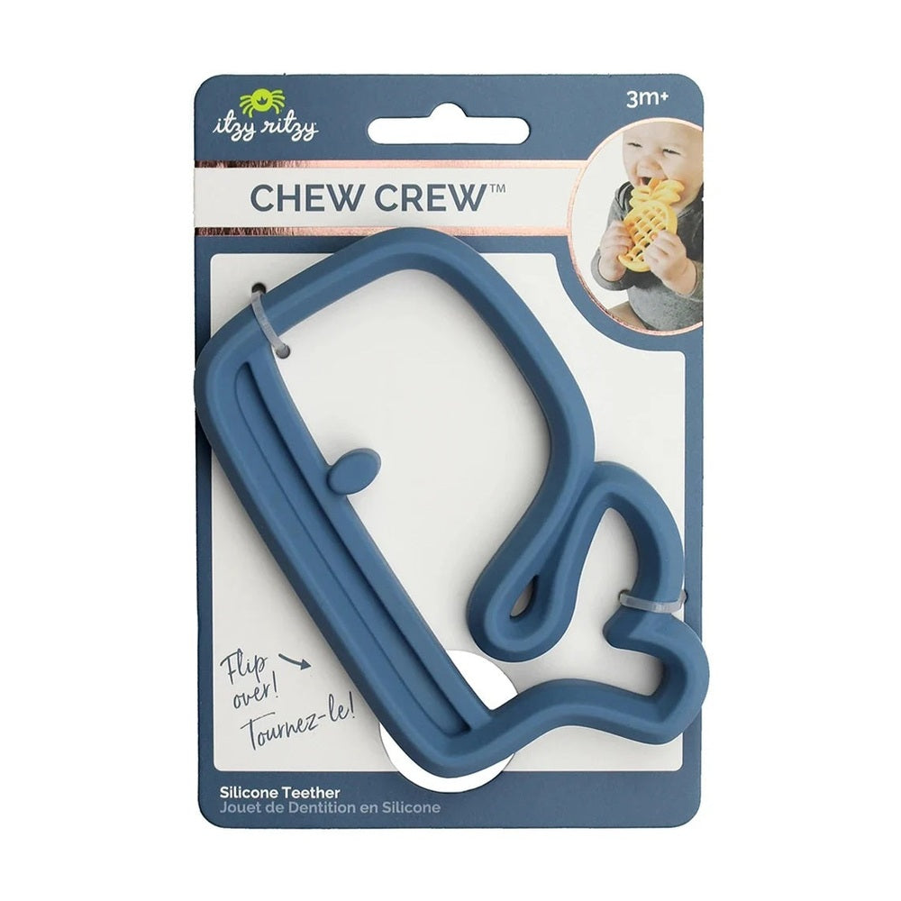 Itzy Ritzy silicone teether in blue with curved frame and loop handle for babies 3m+

