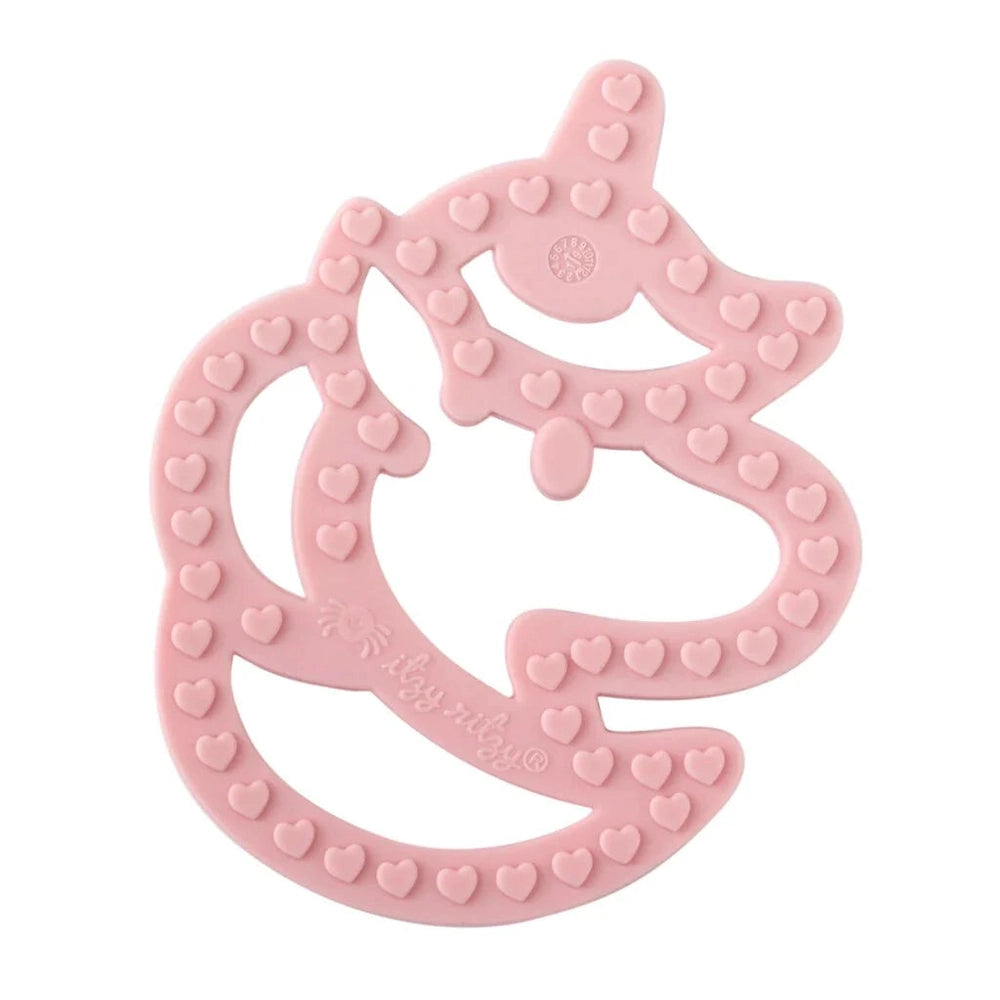 Itzy Ritzy silicone teether pink with raised heart pattern for soothing teething