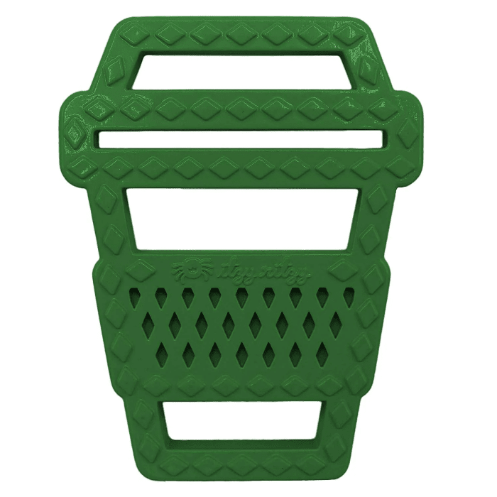 Itzy Ritzy green silicone teether with dual handles and lattice grip texture