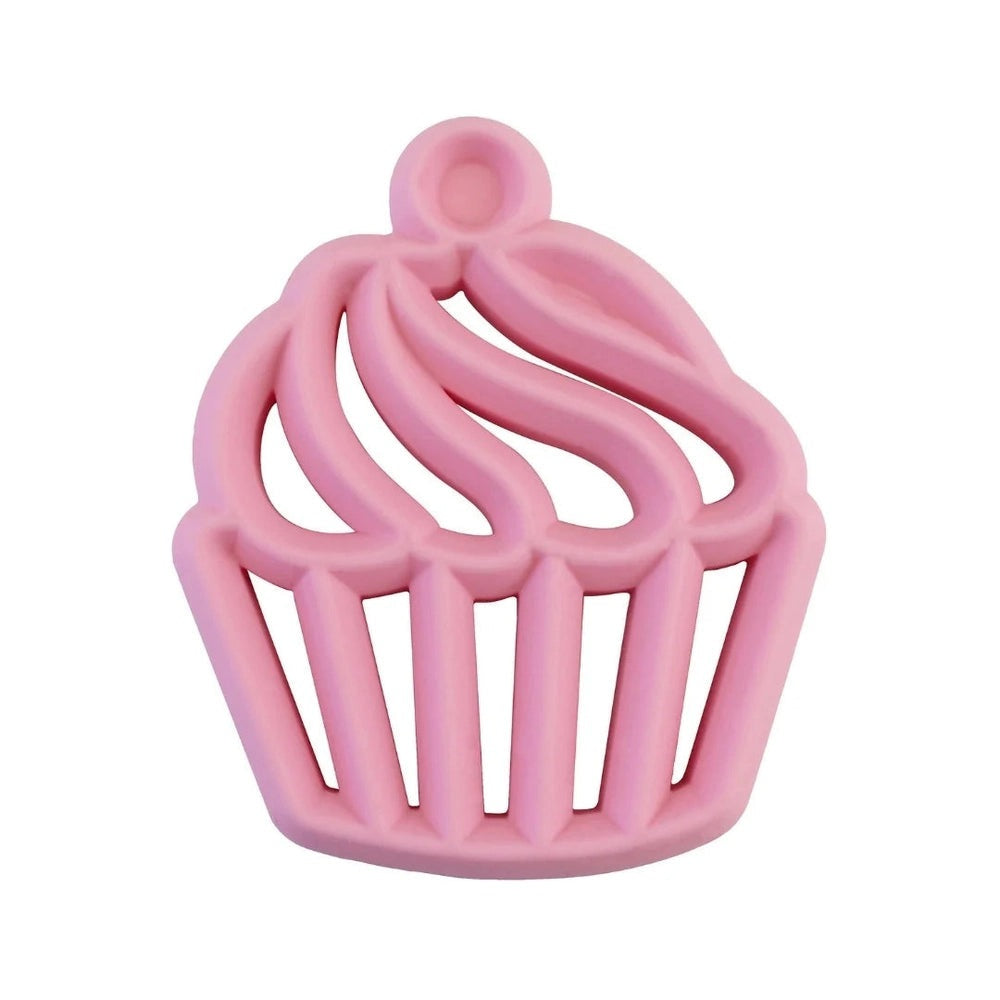 Itzy Ritzy silicone teether in pink crown cupcake design for babies