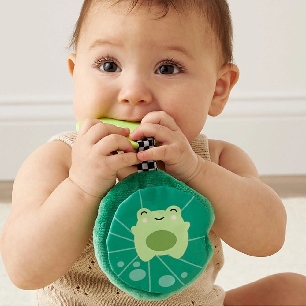 Itzy Ritzy Sweetie Crinkle Sensory Teether green frog design soft fabric baby teething toy