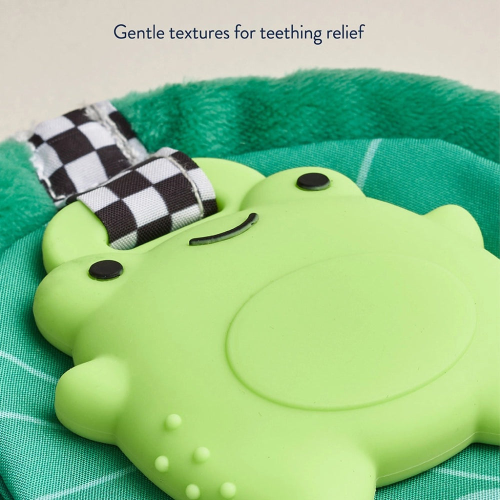 Itzy Ritzy Sweetie Crinkle Sensory Teether frog-shaped green silicone toy with textured surfaces
