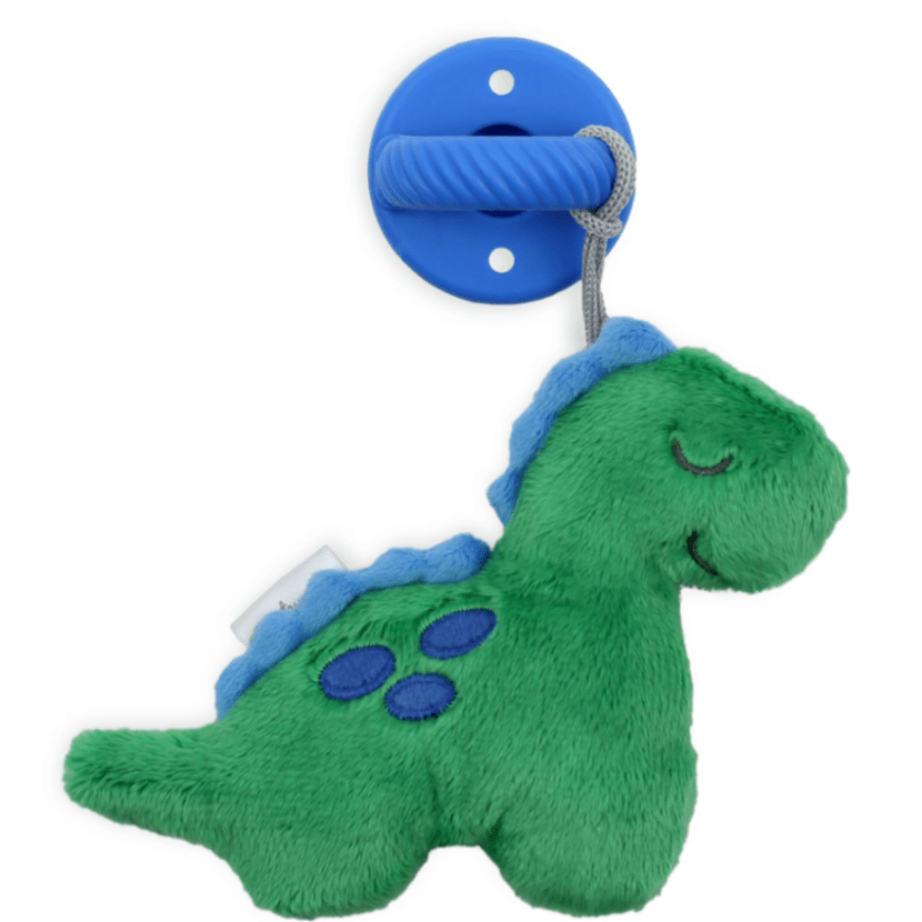 Itzy Ritzy Sweetie Pal Pacifier & Stuffed Dinosaur plush with blue suction mount