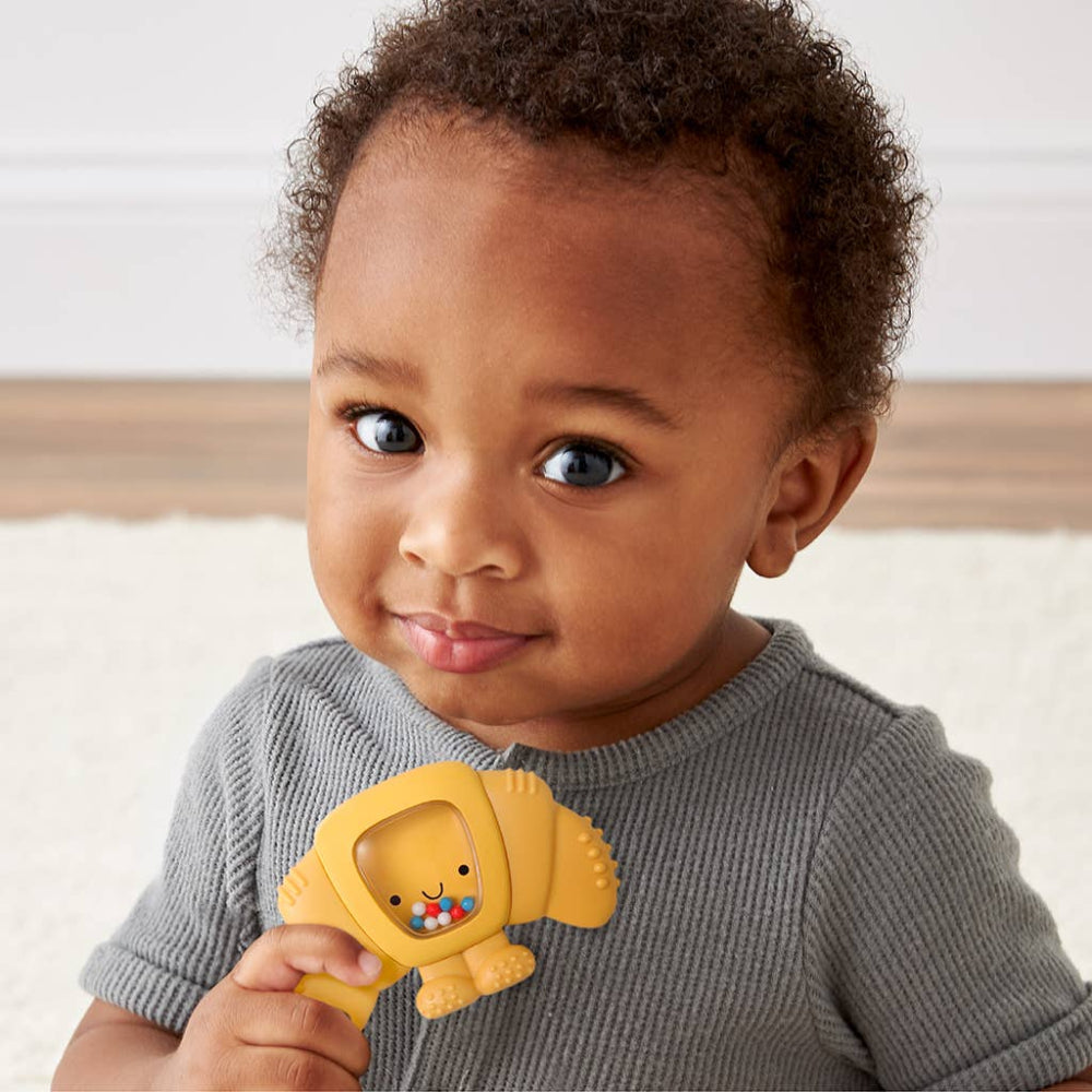 Itzy Ritzy Sweetie Shake Plus Rattle & Teether in yellow with colorful bead rattle for babies