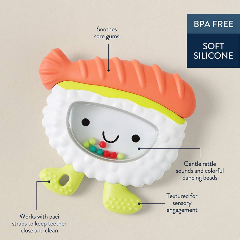 Itzy Ritzy Sweetie Shake Plus Rattle & Teether, BPA-free soft orange silicone with colorful beads