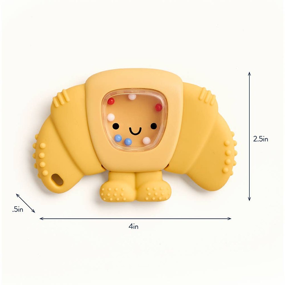 Itzy Ritzy Sweetie Shake Plus Rattle & Teether yellow silicone baby teether toy with smiling face