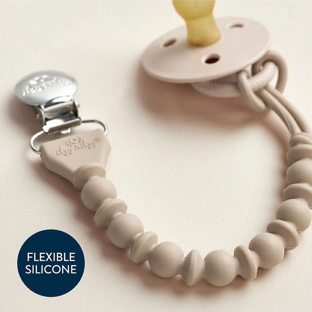 Itzy Ritzy Sweetie Strap beaded pacifier clip with beige silicone beads