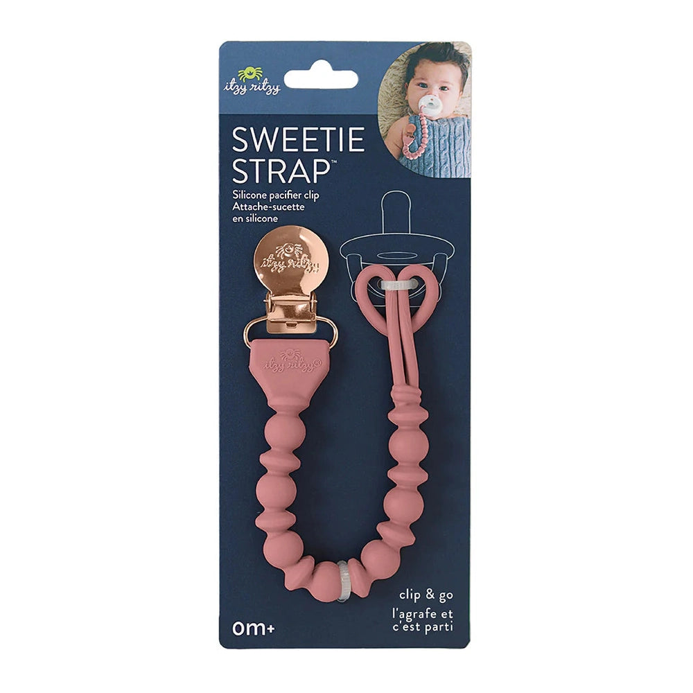 Itzy Ritzy Sweetie Strap Beaded Pacifier Clip pink silicone beads with rose-gold clip, 1 pc