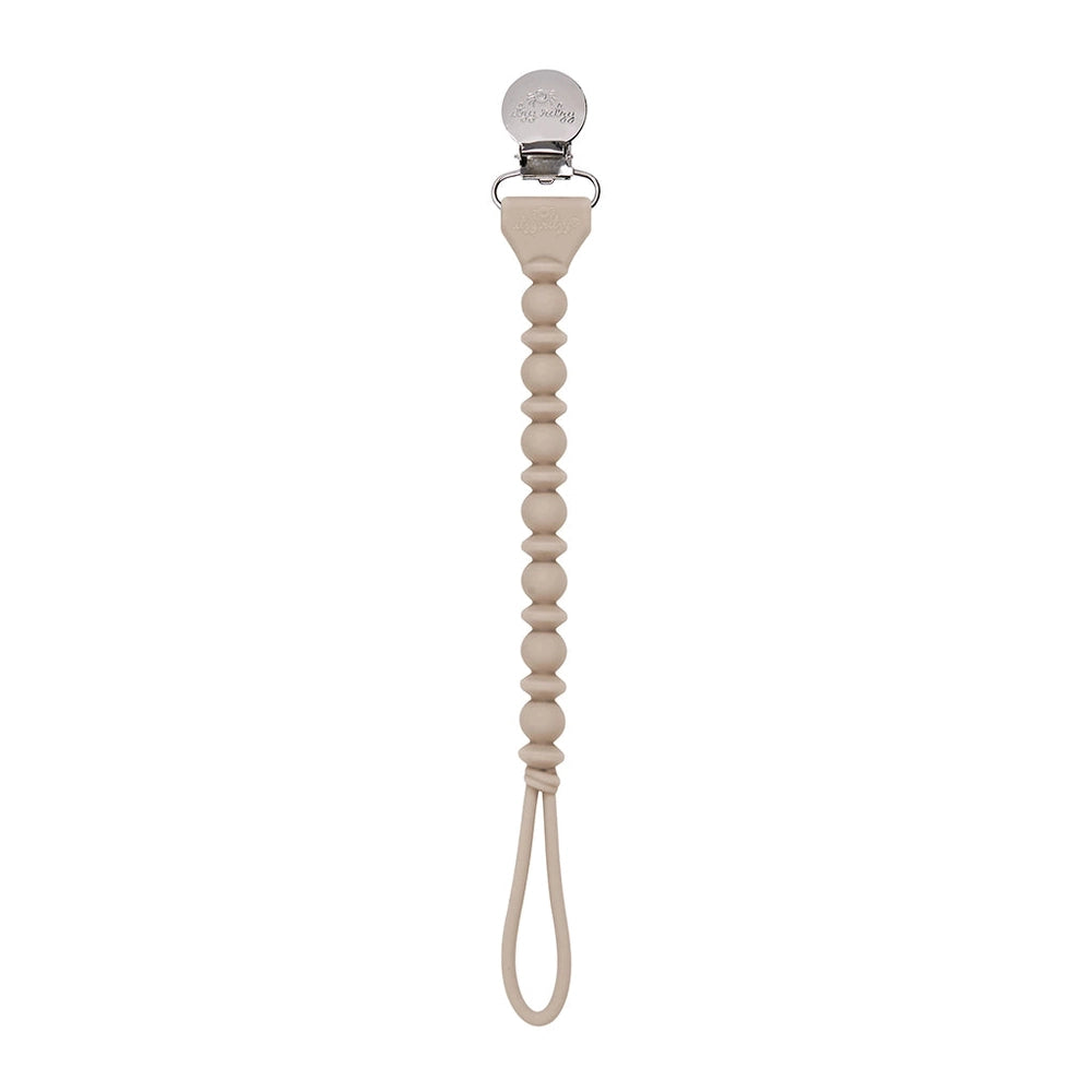 Itzy Ritzy Sweetie Strap beaded pacifier clip with beige silicone beads