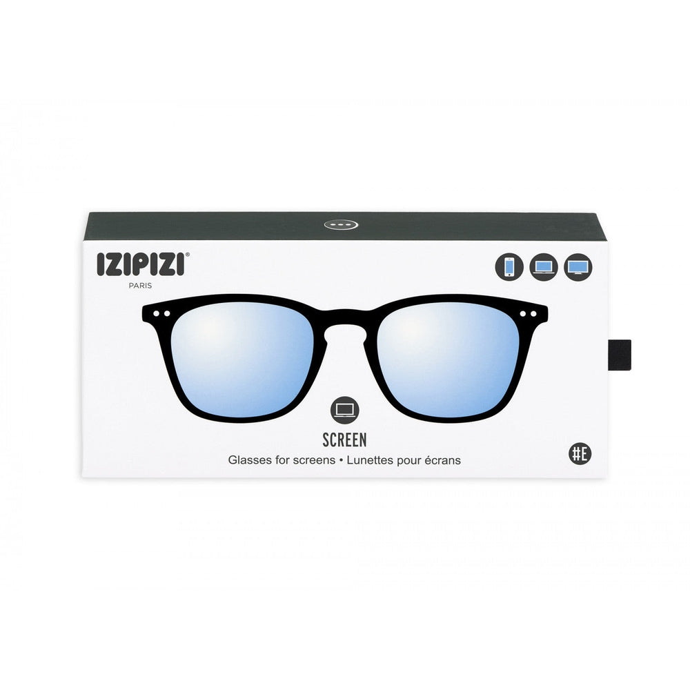 IZIPIZI Screen Adult #E Black Soft eyeglasses with blue mirrored lenses in box