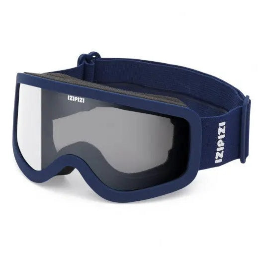 IZIPIZI Snow Junior ski goggles in blue with reflective lenses; strap shown adjusted for a snug fit.
