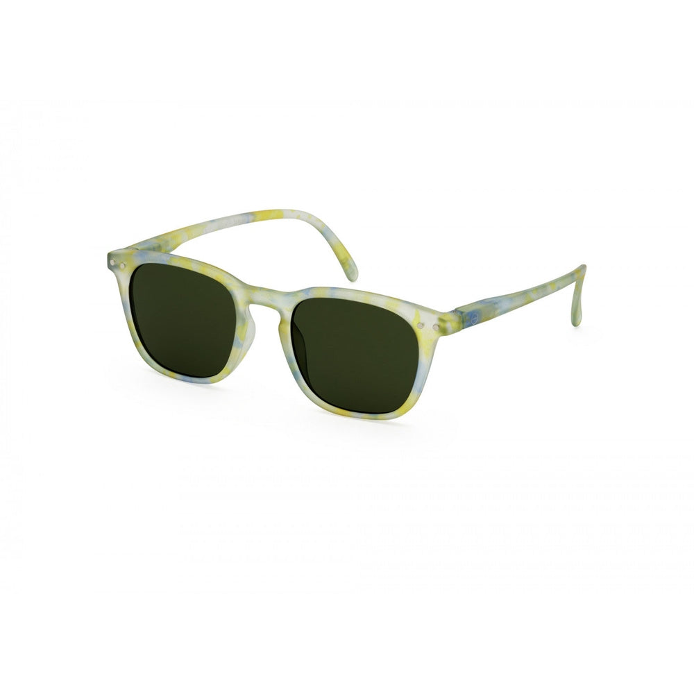 Izipizi Junior sunglasses #E Joyful Cloud with pastel yellow-green patterned frames and dark lenses