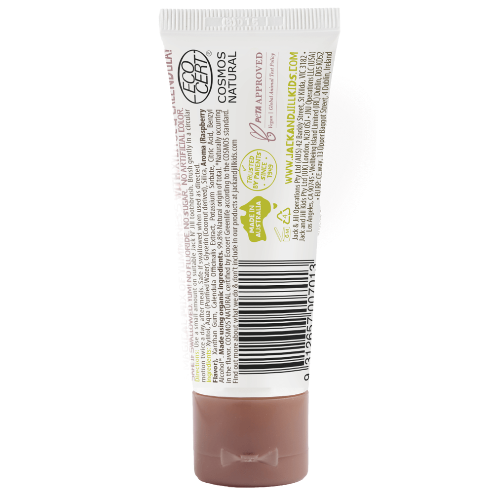 JACK N JIL Jack N Jill Natural Toothpaste - Raspberry Flavor - 50g - Organic & Fluoride-Free Tube with ridged screw cap and barcode img 5/5