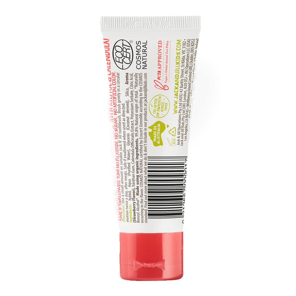 JACK N JIL Jack N Jill Natural Toothpaste - Strawberry Flavor - 50g - Organic & Fluoride-Free tube with barcode and certification img 5/5