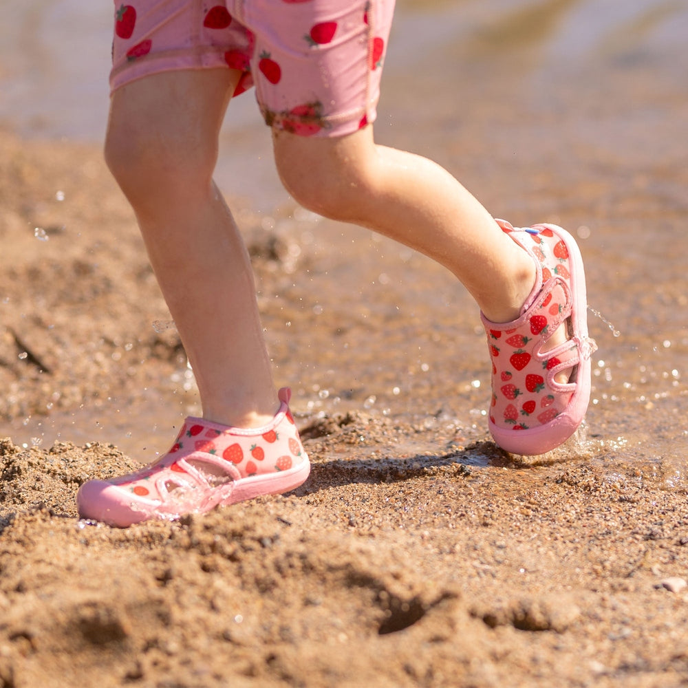 Jan & Jul Kids SunnyBreeze Sandals - Pink Strawberry beach walking lifestyle view