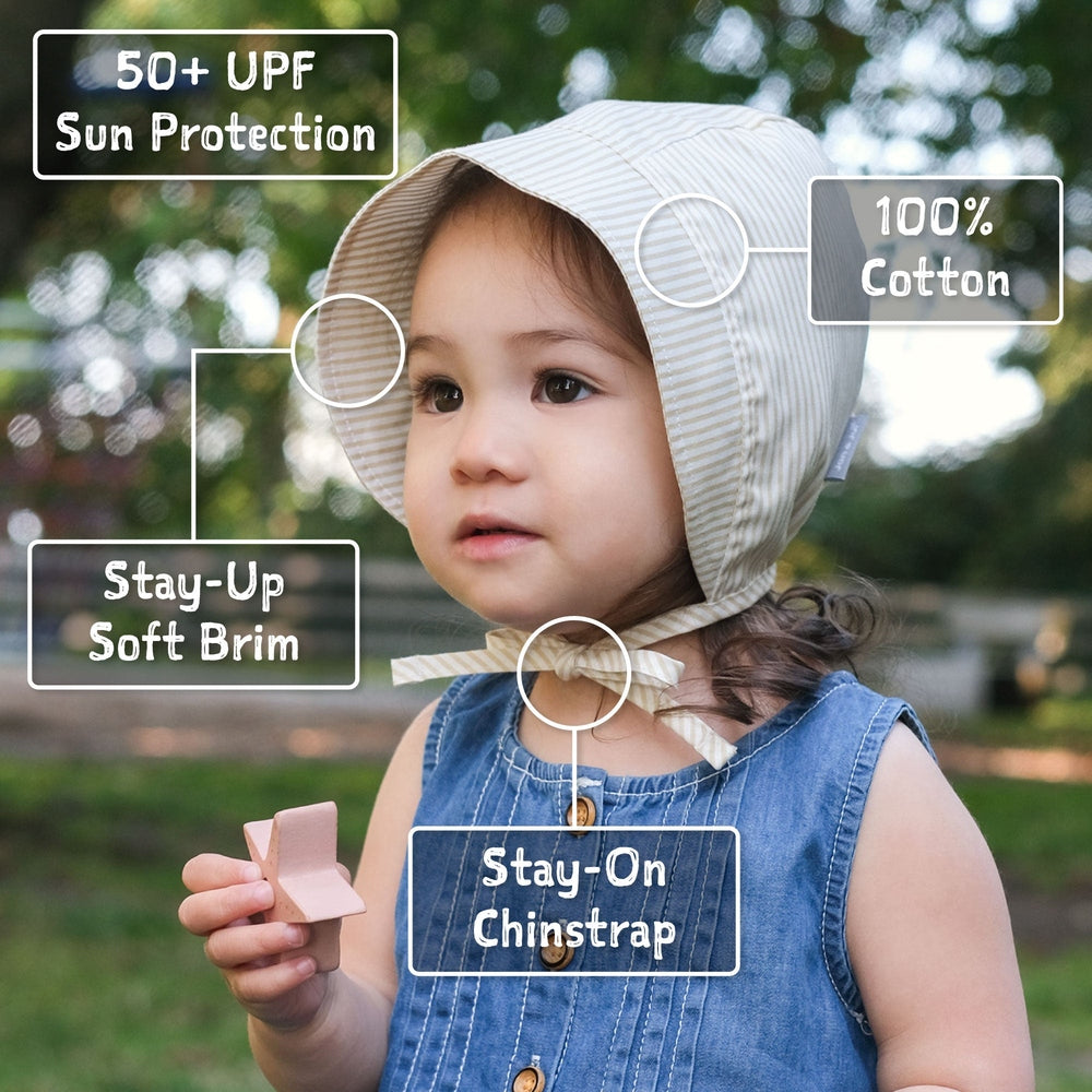 Jan & Jul Baby Bonnet Beige Stripes - official image 3