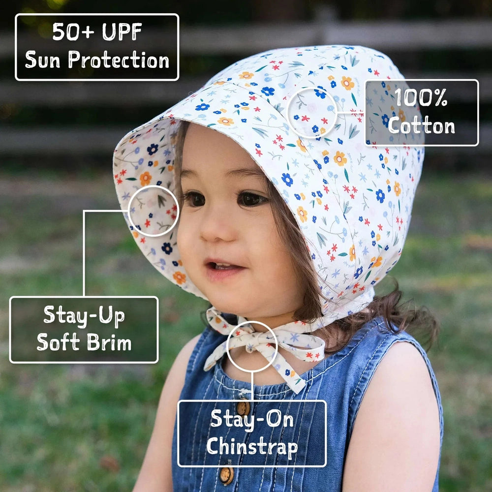JAN & JUL Jan & Jul Baby Bonnet - Meadow Flowers wide brim with adjustable toggle chin strap img 3/5