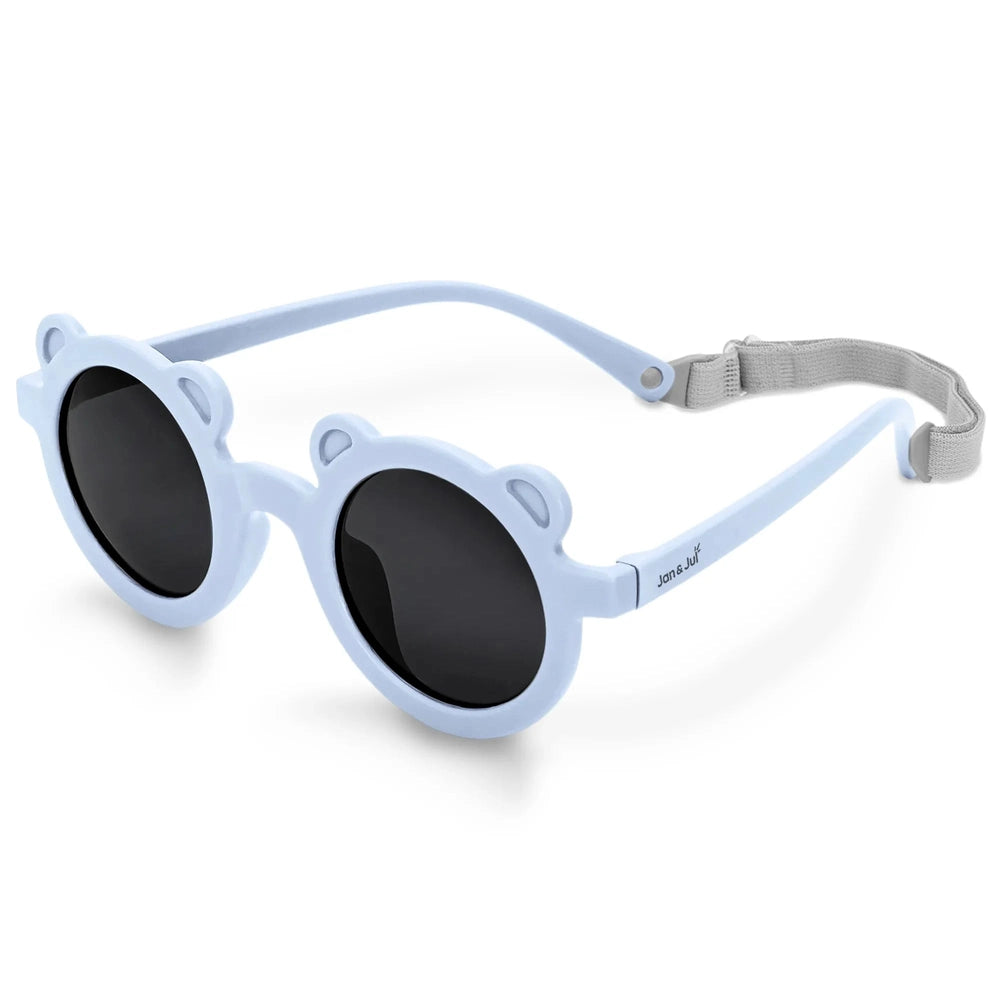 JAN & JUL Jan & Jul Bear Sunglasses W/Black Lens - Light Blue round children sunglasses shown in product color from image 1 of 7 with flexib
