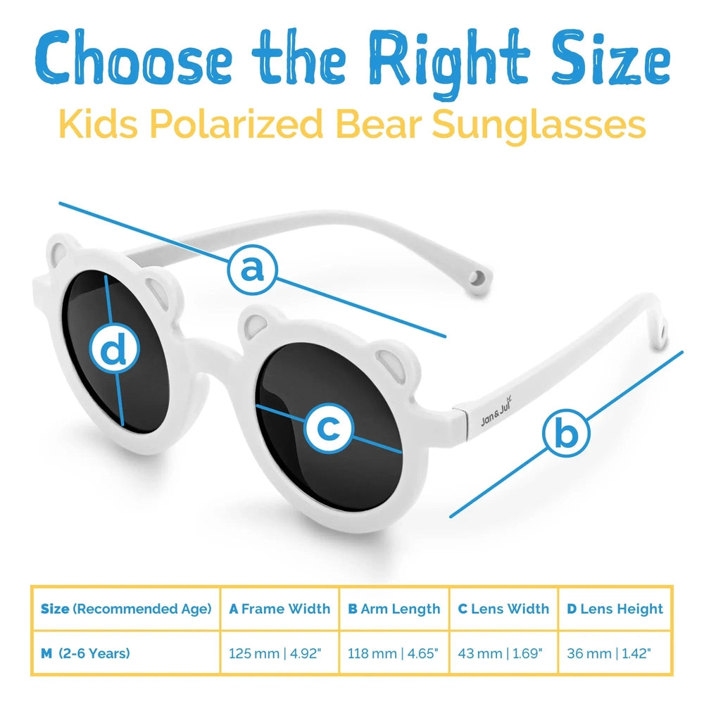 JAN & JUL Jan & Jul Bear Sunglasses W/Black Lens - White round children sunglasses shown in product color from image 6 of 7 with flexible fr