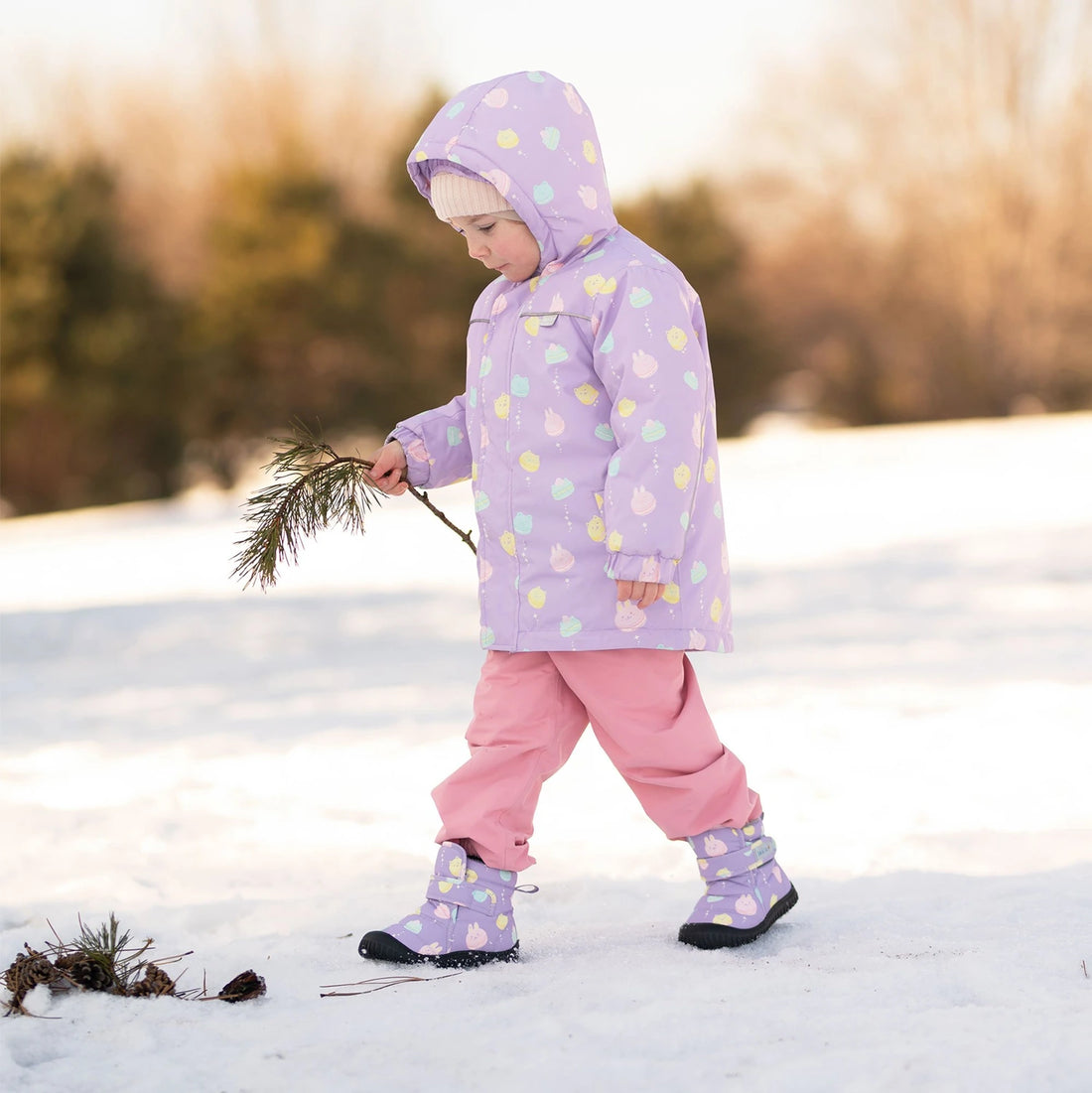 Jan & Jul Kids Insulated Ankle Boots Macarons — additional outdoor view of the boots in use