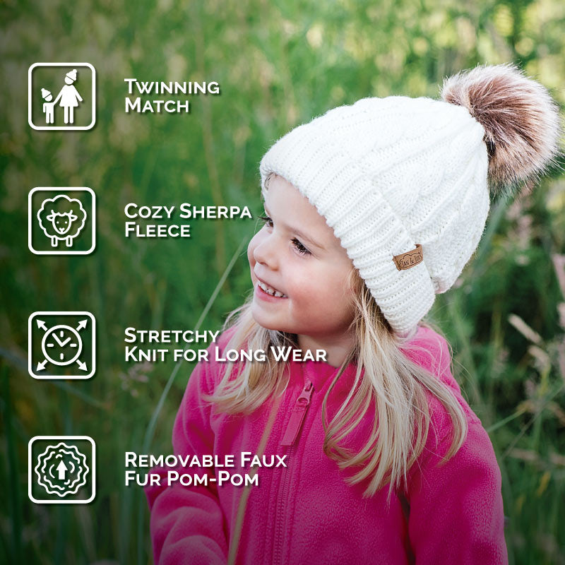 JAN & JUL cable-knit twinning beanies mustard for kids with pom-pom