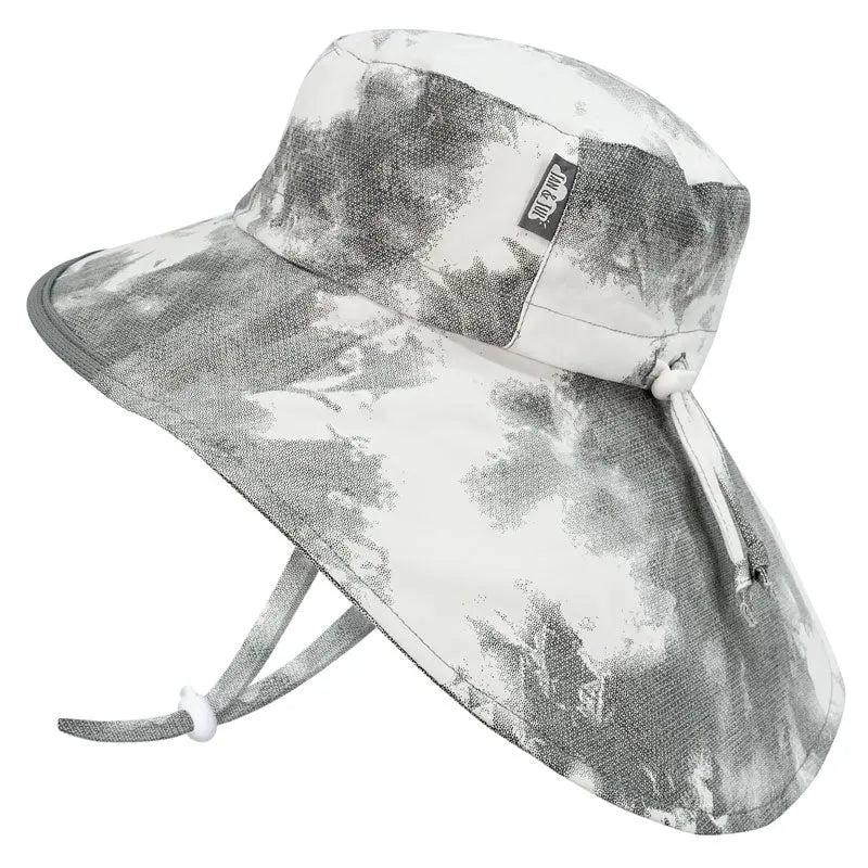 Jan & Jul Cotton Adventure Hat Black Tie-Dye with adjustable chin strap and toggle, wide brim
