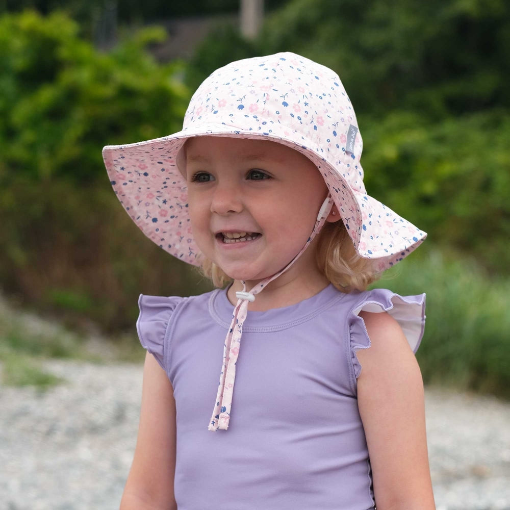 JAN & JUL Jan & Jul Cotton Floppy Hat - Pink Blossoms adjustable chin strap with toggle and wide protective brim img 3/6