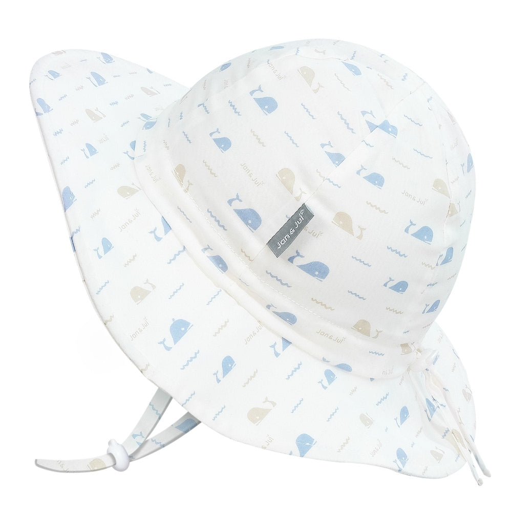 JAN & JUL Jan & Jul Cotton Floppy Hat - Whale Tales with adjustable chin strap and toggle closure img 1/6