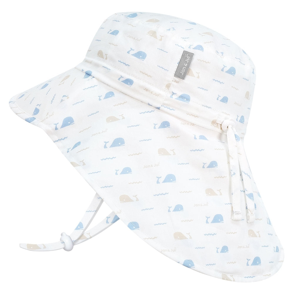 JAN & JUL Jan & Jul Cotton Xplorer Hat - Whale Tales with adjustable chin strap and extended neck flap img 1/6