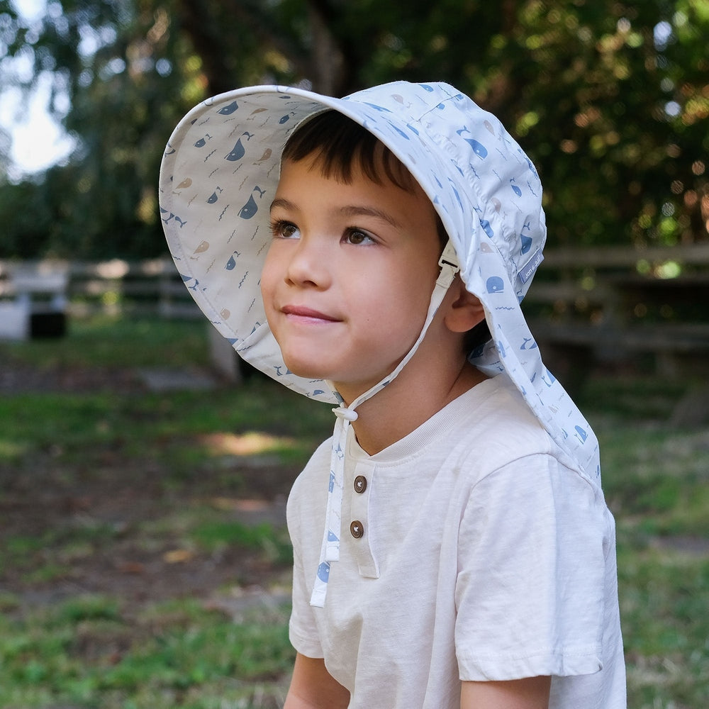 JAN & JUL Jan & Jul Cotton Xplorer Hat - Whale Tales Wide brim with tie chin strap and extended neck flap img 2/6